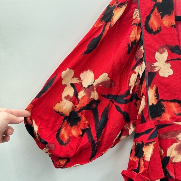 BAND OF THE FREE Dolly red floral puff sleeve woman mini bohemian dress NWT M - Picture 7 of 14